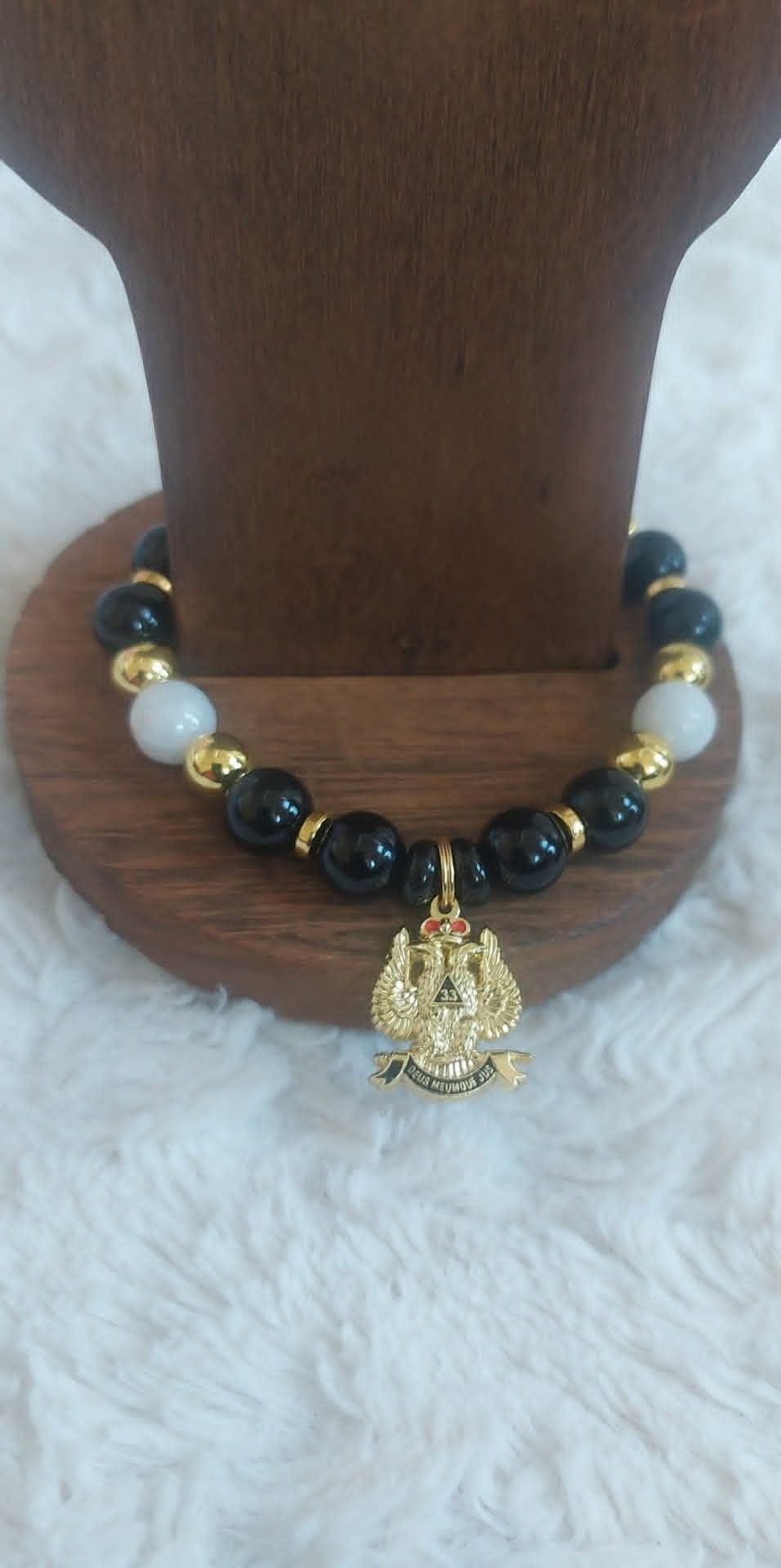 Onyx & White Jade Bracelet